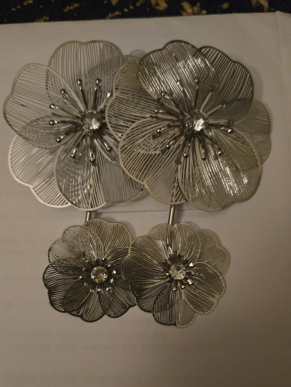Metallic Silver Floral Wall Decor - Elegant Flower Cluster Earrings